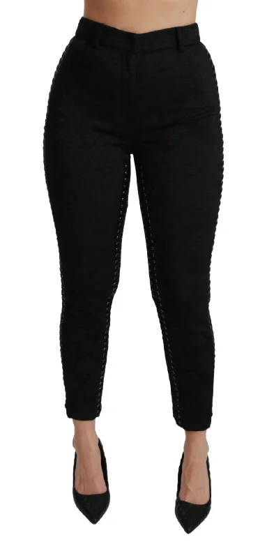Art Deco Geometric Pattern Look Dolce & Gabbana Elegant High Waist Skinny  Brocade Women's Pants