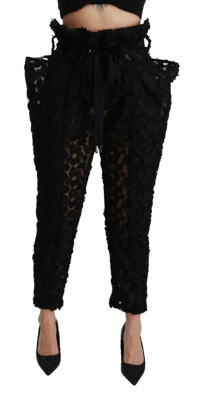 Elegant Contour Dolce & Gabbana Chic Tape High Waist Lace Women's Pants