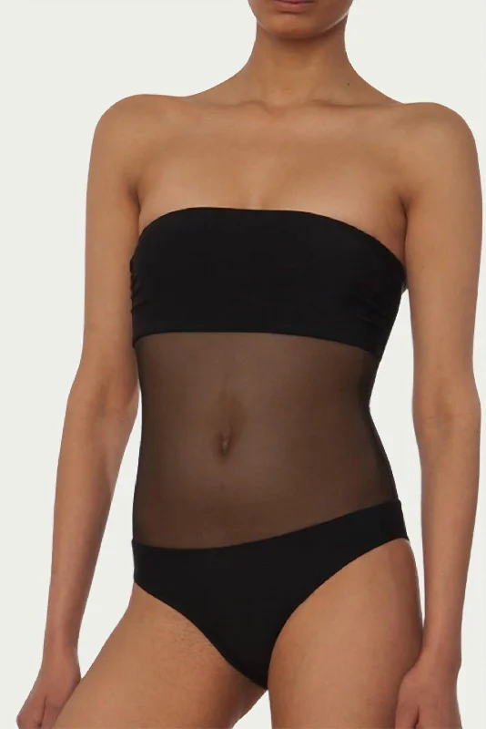 End Of Season Sale Mesh-Paneled Bandeau Swimsuit In Black