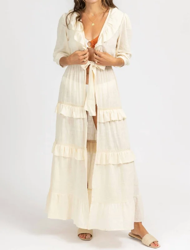 Polished Finish Gauze Ruffle Duster Coverup In Neutral
