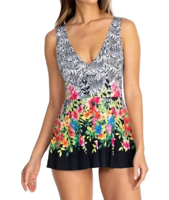 Seasonal Trend Rose Skirted One Piece In Multi