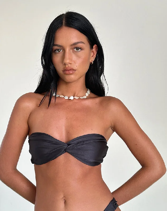 Trendy Women's Wear Linda Twist Bikini Top in Dark Grey