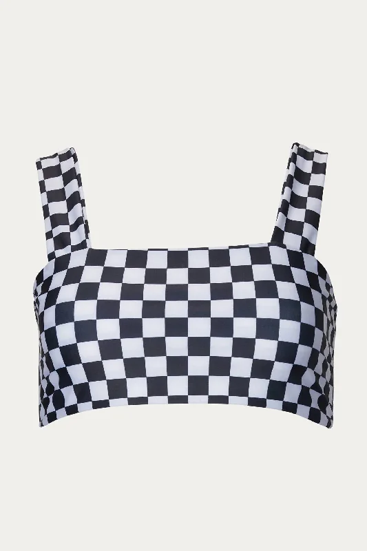 Limited Time Luna Crop Swim Top In Black/white Checked