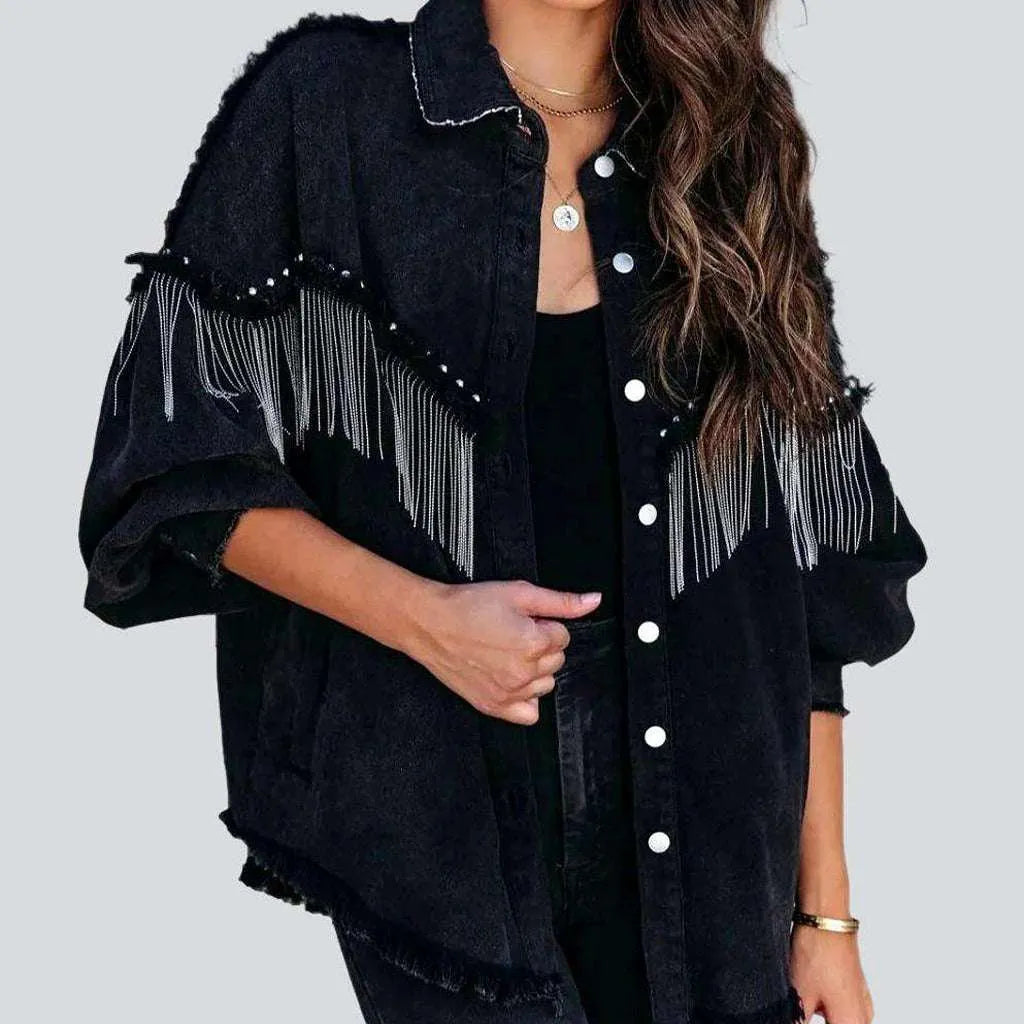 Top Deals Oversized fringe women's denim jacket