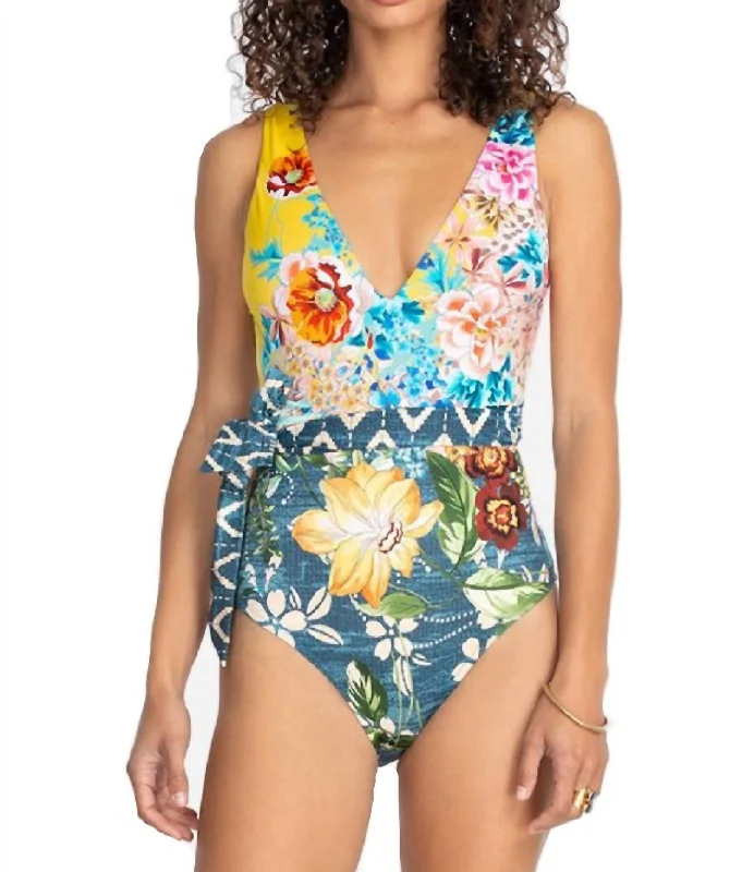 Classic Charm Nessa Tie Front One Piece In Multi