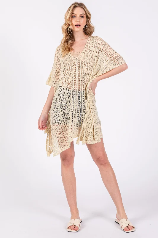 Style Your Wardrobe Cream Crochet Knit Swim Cover Up
