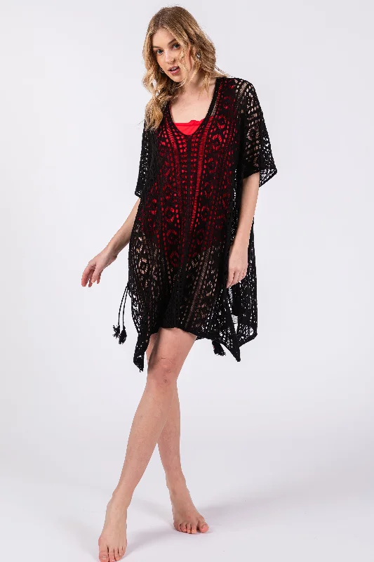 Trendy Threads Black Crochet Knit Swim Cover Up