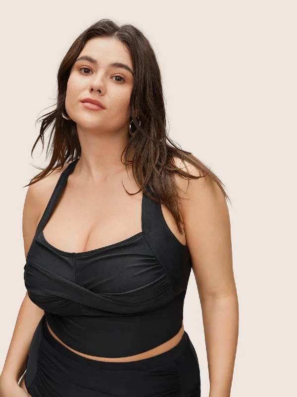 Forward Trendsetter Solid Crossover Square Neck Adjustable Straps Swim Top
