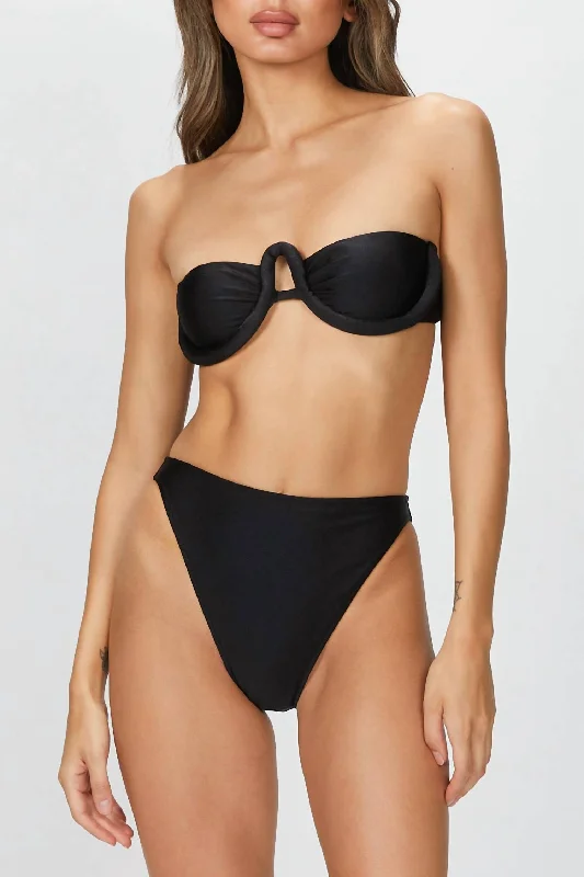 Trend Forward Threads Solid High-Leg Strapless Bikini Set In Black