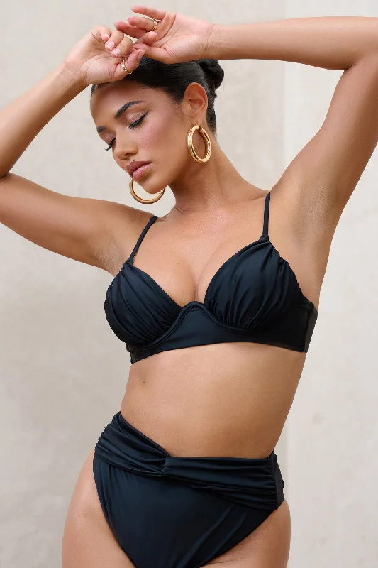 Urban Femme Streetwear Opal | Black Ruched Bikini Top