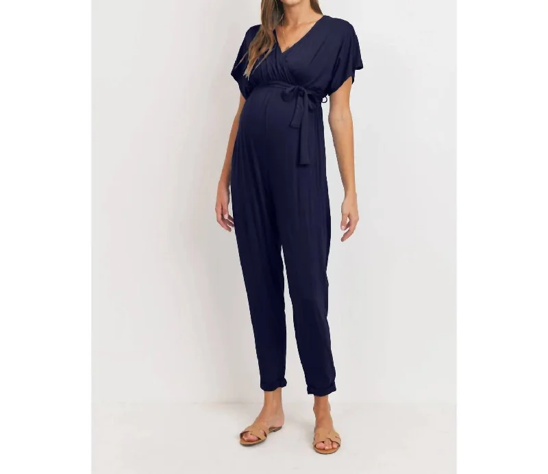 Sleek Design Nursing Tapered Jumpsuit In Navy