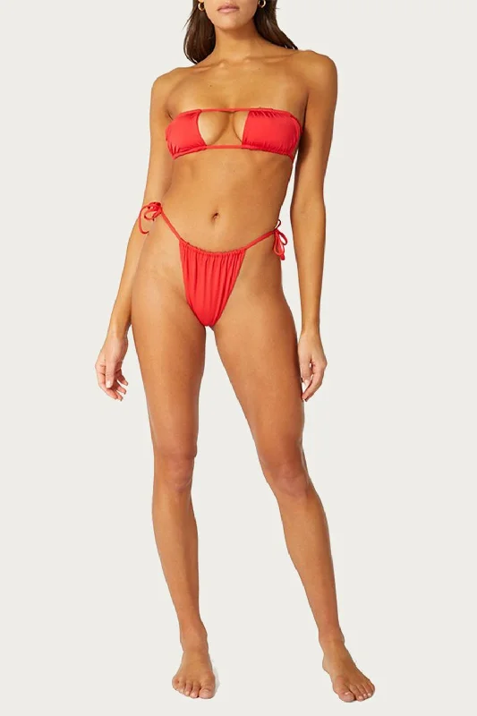 Insane Discount Onslaught Ruched String Bikini Bottom In Ruby