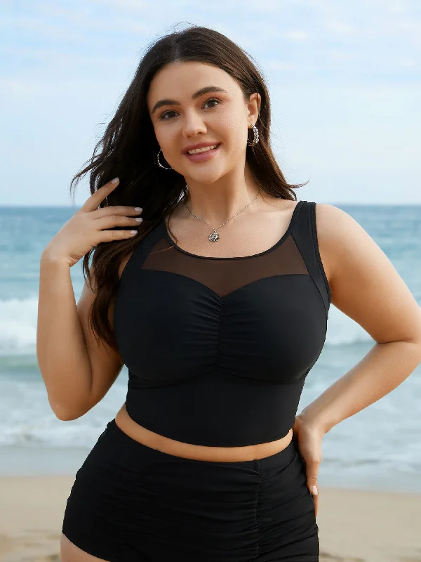 Break Fashion Norms Sheer Sweetheart Neckline Adjustable Swim Top