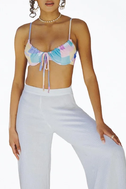 Trend Alert Kylie Retro Ribbed Underwire Bikini Top In Pastel Shapes