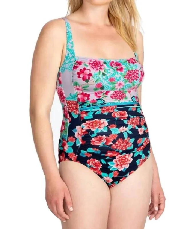 Stylish Savings Japer Ruched One Piece Swimsuit In Multi