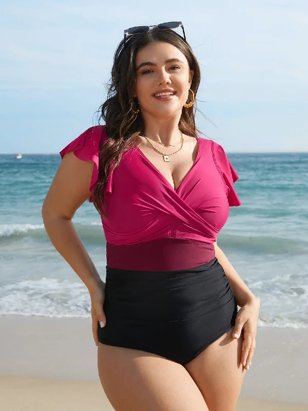 Versatile Wardrobe Essentials Color Block Tummy Control One-Piece Swimsuit