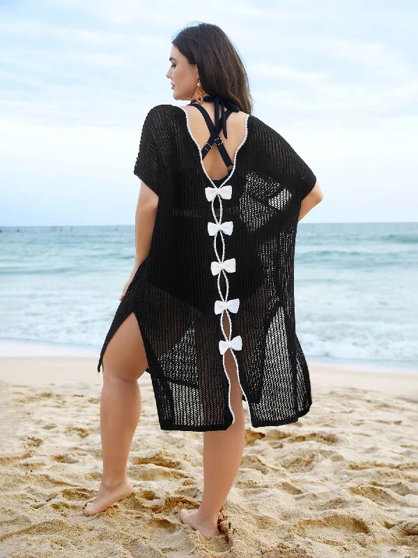Unbeatable Deals Scalloped Neck Textured Bow Swim Cover Up