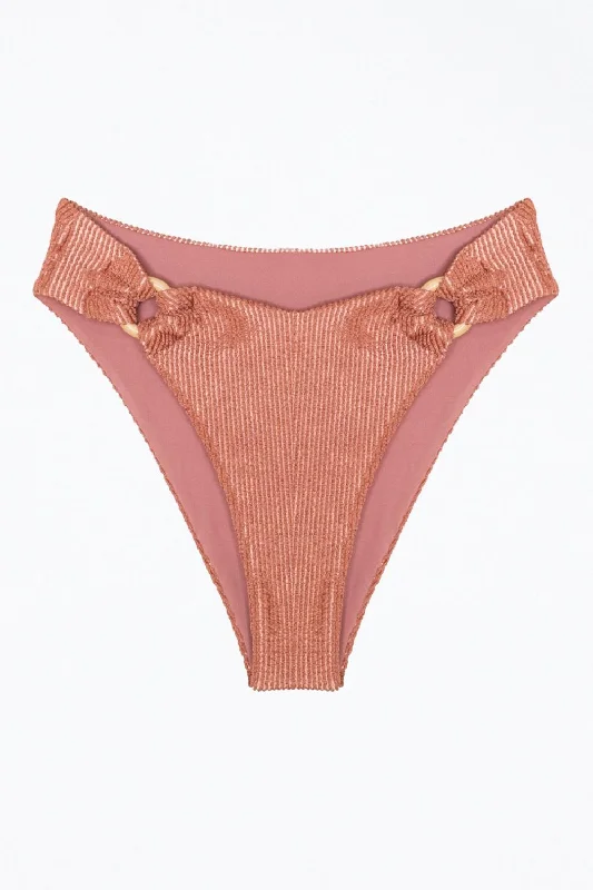 The Epitome Of Modern Women's Fashion Rebecca Ribbed O-Ring Bikini Bottom In Blush
