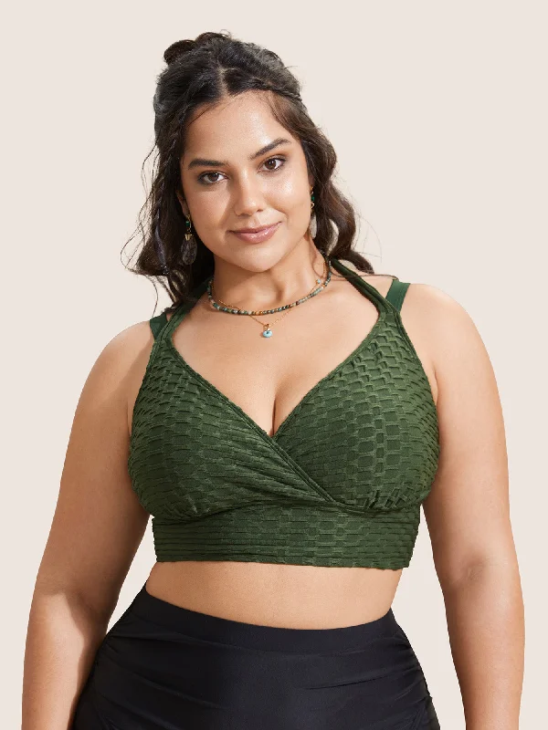 Brand Name Clothing Discount Extravaganza Plain Textured Wrap Tie Knot Swim Top