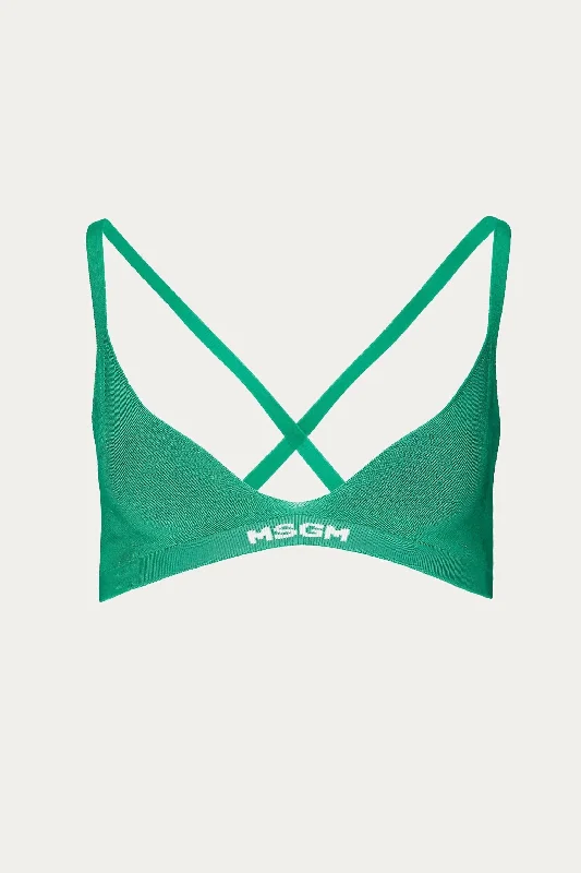 Fashion Sale Ribbed Knit Logo-Hem Bra In Green