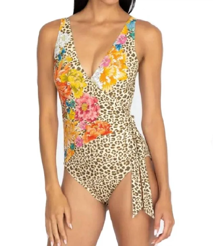 Classic Women's Fashion Leopard Wrap One Piece In Multi