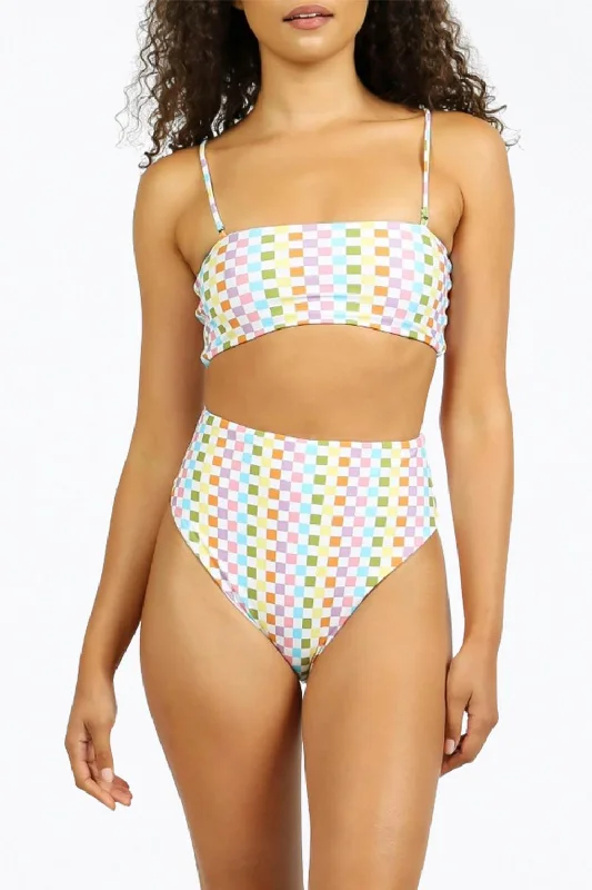 Designer Wear On Sale Brooklyn High-Waisted Bikini Bottom In Eco Rainbow Check