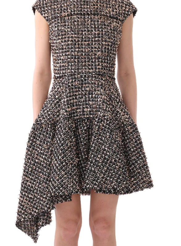 Women's Cozy Clothes Cap Sleeve Cotton Tinsel Tweed Dress