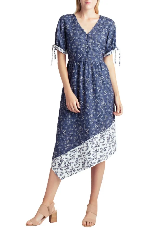 Vintage Clothing For Women Asymmetrical Hem Dress In Nostalgic Blooms