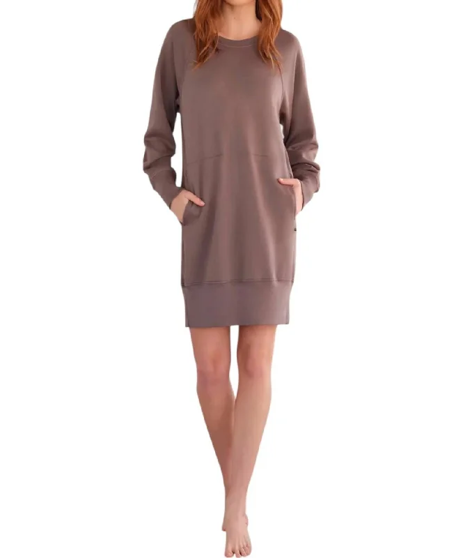 Women's Sporty Chic Clothes Long Sleeve Minilux Pocket Dress In Vintage Iron