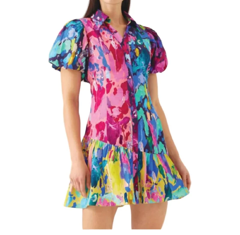 Chic & Cozy Apparel Gwen Dress In Gold Paint Burst