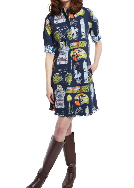 Bold Fashion Chatham Dress In Navy Globes