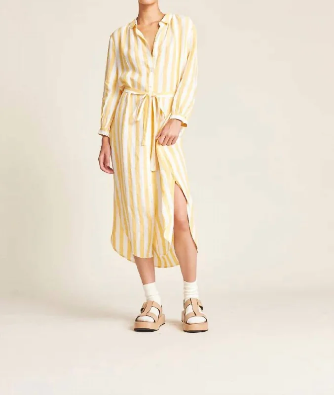 Limited Styles Joni Dress In Yellow Awning Stripe