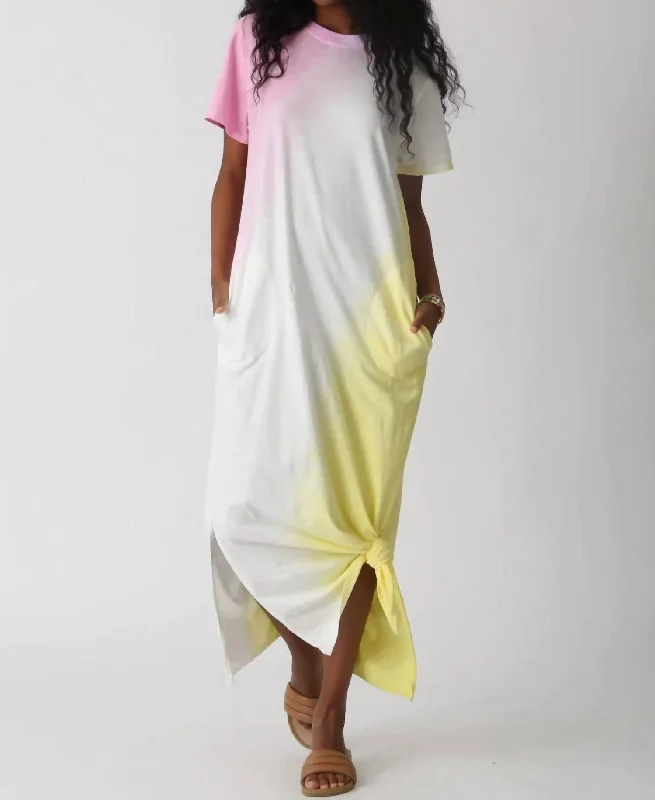 High End Fashion Essex Dress In Sunset, Wild Pink, Cloud, Mellow Yellow