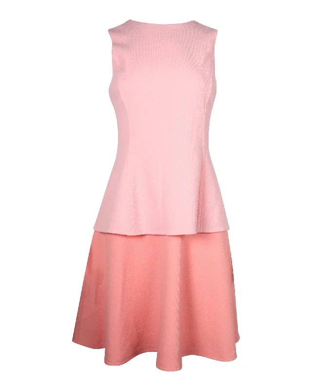 Fashion Forward Outfits Oscar De La Renta Color-Block Tiered Dress in Pink Lana Vergine