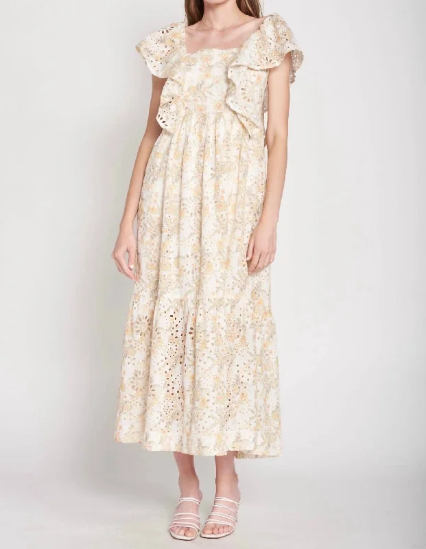 Women's Stylish Casual Garments Opposites Eyelet Dress In Beige