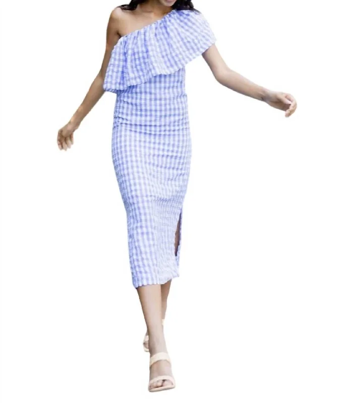 Redefining Women's Style Sutton Gingham Dress In Periwinkle Blue