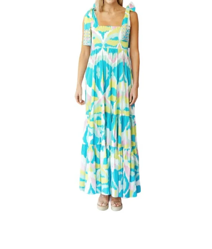 Chic Style Kelly Dress In Pool Blue Watercolor Ikat