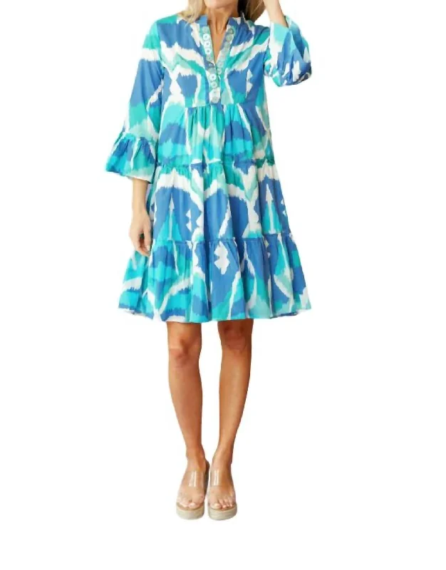 Limited Stock, Big Discounts Caty Dress In Cerulean Watercolor Ikat