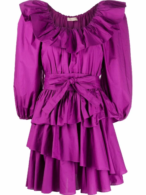 Women's Elegant Clothes Women's Giselle Ruffle Detail Dress In Orchid Purple