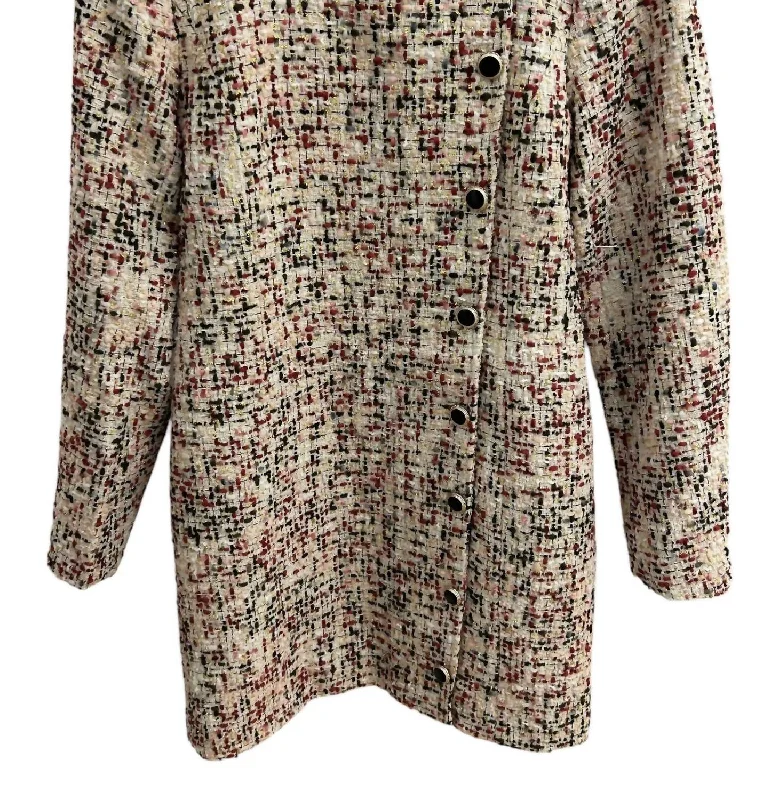 Women's Office Attire Tweed Dress In Beige