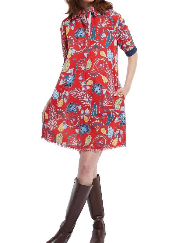 Ride The Style Wave Chatham Dress In Red Ground With Foliage