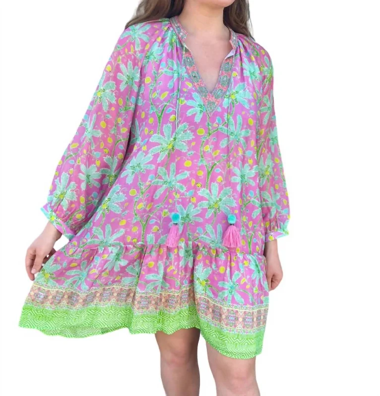 Seasonal Picks Palms Peasant Dress In Pink