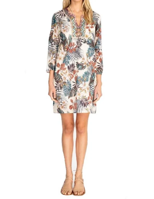 Sophisticated Fashion Flare Sleeve Tunic Dress In Multi