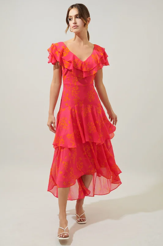 Fashionista Favorites Sunburst Ruffle Tiered Sinclair Midi Dress