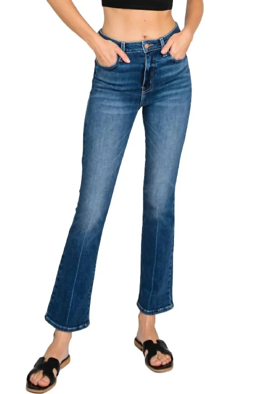 Romantic Flair Bambino Creased Line Cropped Baby Flare Jeans In Dark