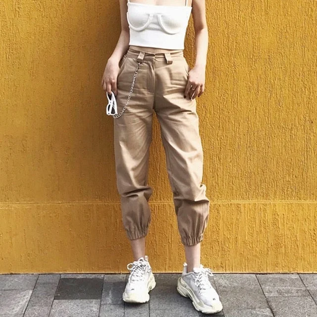 Exclusive Designer Collection Spring vintage chain black cargo pants